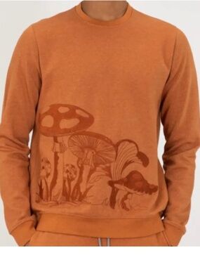 Blind Rooster Mushroom Embroidery Orange Sweatshirt Sz L